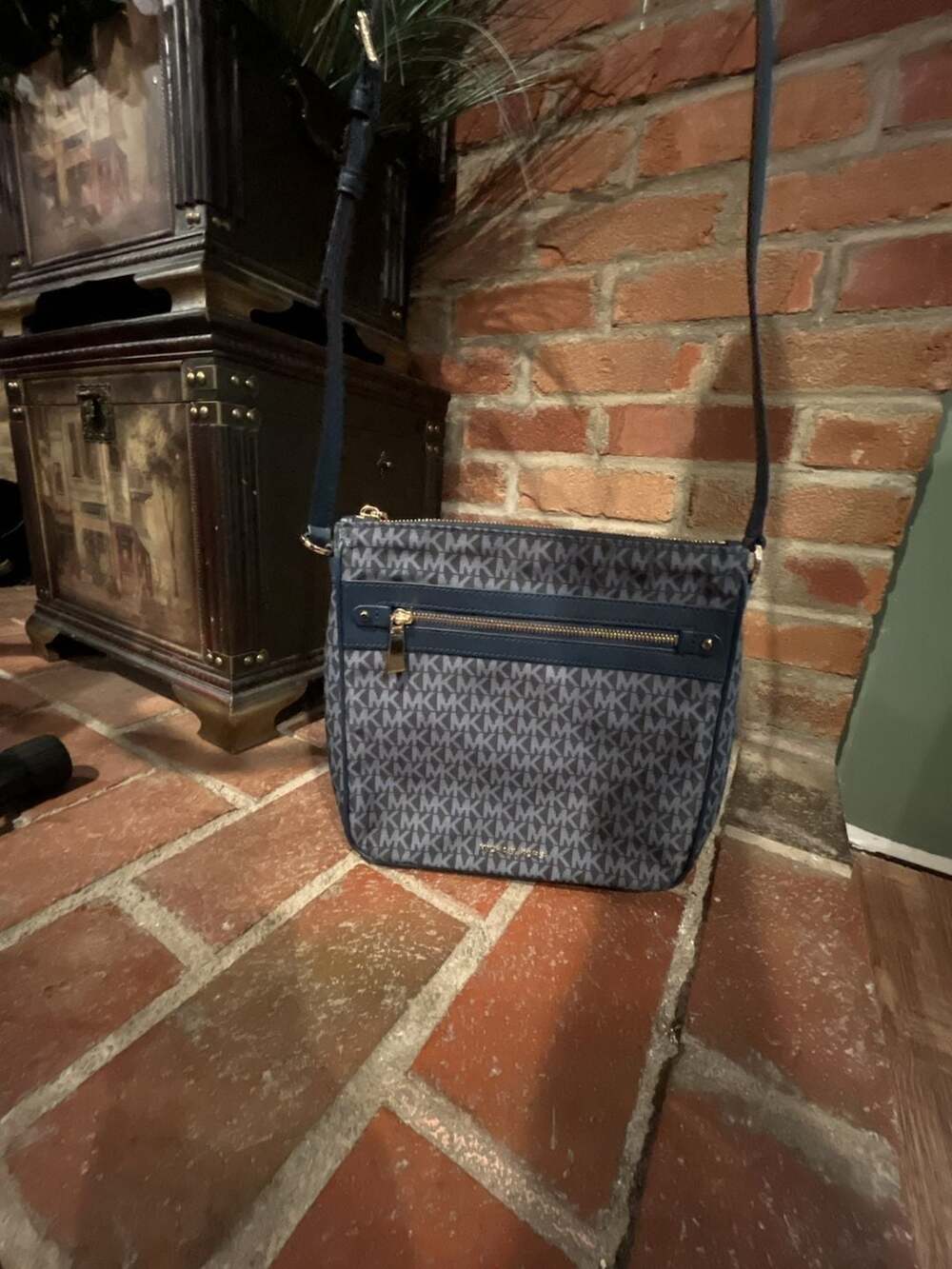 Michael Kors Jet Set Large North South Signature Logo Woven Crossbody Bag